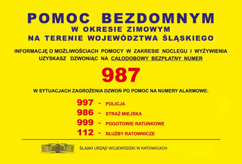 plakat informacyjny nt. pomocy osobom bezdomnym w okresie jesienno-zimowym