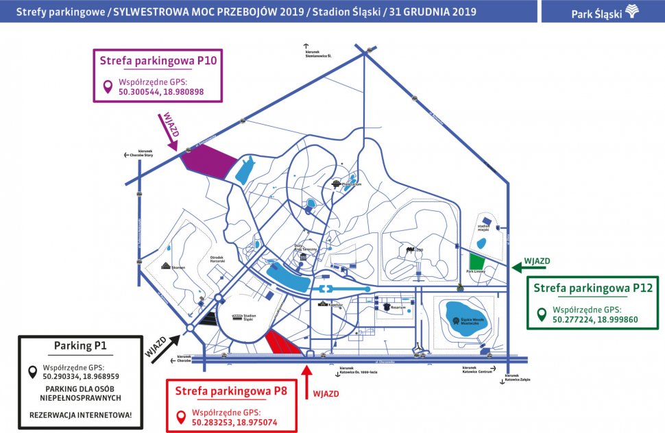Plan stref parkingowych dla uczestników Sylwestrowej Mocy Przebojów