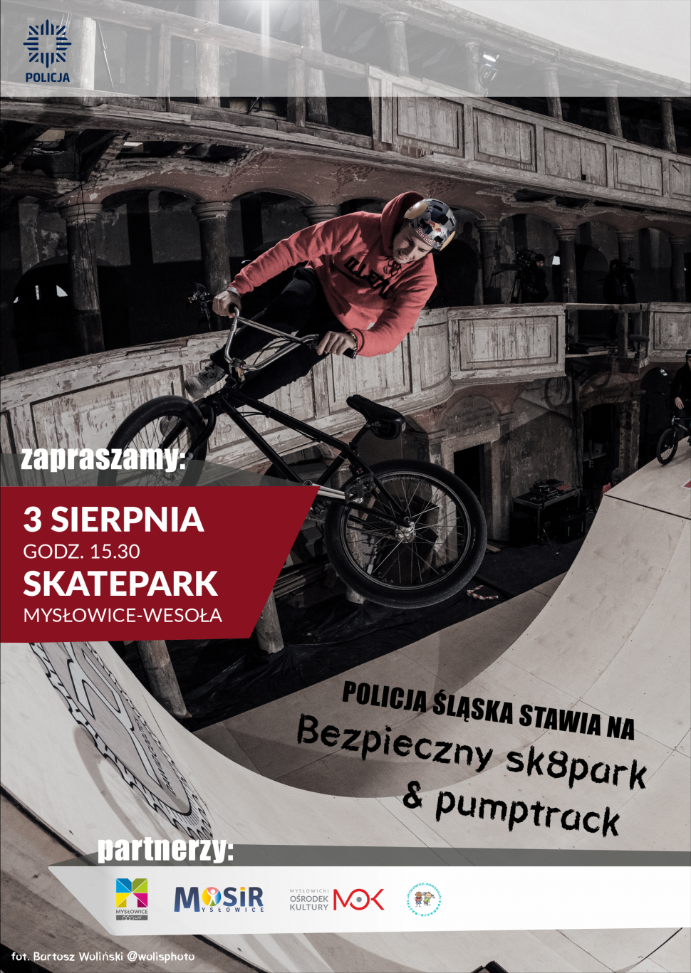 plakat akcji "Bezpieczny SK8park i pumptrack"