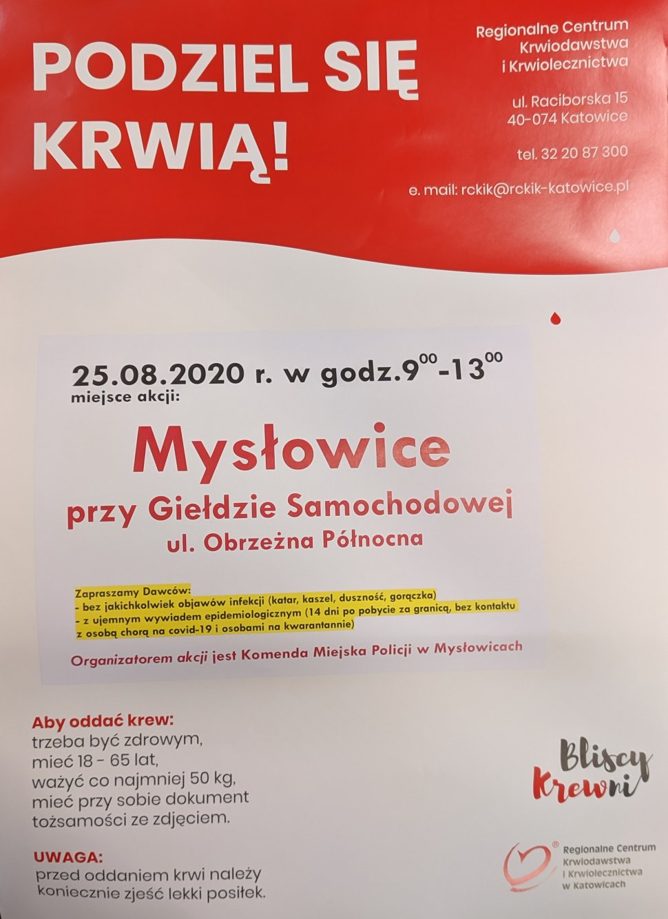 plakat akcji "Podziel się krwią!"