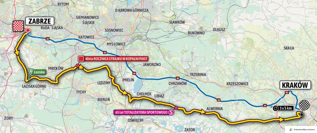 trasa przejazdu 7 etapu 78. Tour de Pologne