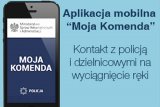 tekst: aplikacja moja komenda. Kontakt z policją i dzielnicowym na wyciągnięcie ręki.