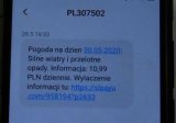 Wiadomość SMS informująca o aktywacji usługi pogodowej za 10,99zł dziennie