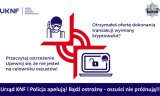 grafika przedstawia stylizowany komputer i mężczyznę w masce oraz logo policji i urzędu komisji nadzoru finansowego i napisy: Otrzymałeś ofertę dokonania transakcji wymiany kryptowalut? Przeczytaj ostrzeżenie. Upewnij się, że nie jesteś na celowniku oszustów! Urząd KNF i Policja apeluje! Bądź ostrożny - oszuści nie próżnują!