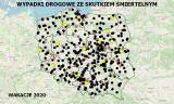 Policyjna Mapa Wypadków Drogowych ze Skutkiem Śmiertelnym - Wakacje 2020