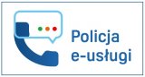 niebieska słuchawka telefonu i napis: Policja e-usługi