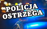 tekst &quot;Policja ostrzega&quot; na tle sygnałów świetlnych radiowozu