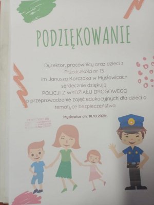 Podziękowanie dla Policjantów od przedszkolaków