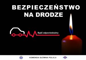 Plakat przedstawiający sylwetkę samochodu i wizerunek znicza