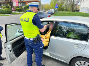 policjant w trakcie kontroli pojazdu