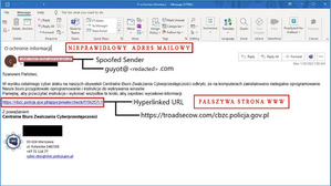 zrzut ekranu przedstawia fałszywy mail z informacją o cyberataku