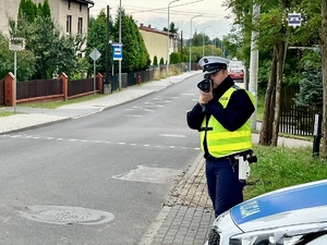 zdjęcie przedstawia policjantów w trakcie kontroli drogowej