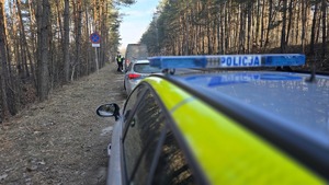 zdjęcie przedstawia policjantów w trakcie kontroli pojazdu