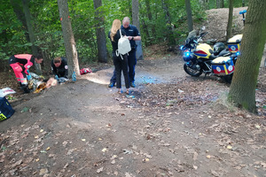 zdjęcie przedstawia policjantów i ratowników medycznych na miejscu zdarzenia