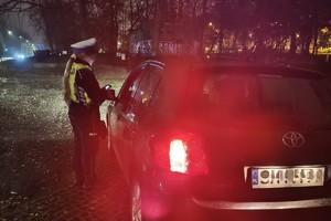 zdjęcie przedstawia policjanta w trakcie kontroli drogowej