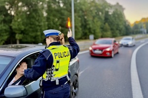 policjant w trakcie kontroli drogowej.