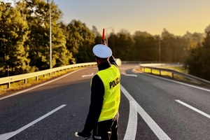 policjant w trakcie kontroli drogowej.